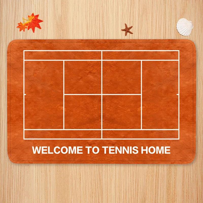 Badminton Zone - スポーツテーマカーペットマットテニスバドミントンコートパターンウェルカムテキストブルーオレンジグリーン鮮やかなアスレチック装飾ホームデコレーションラグ