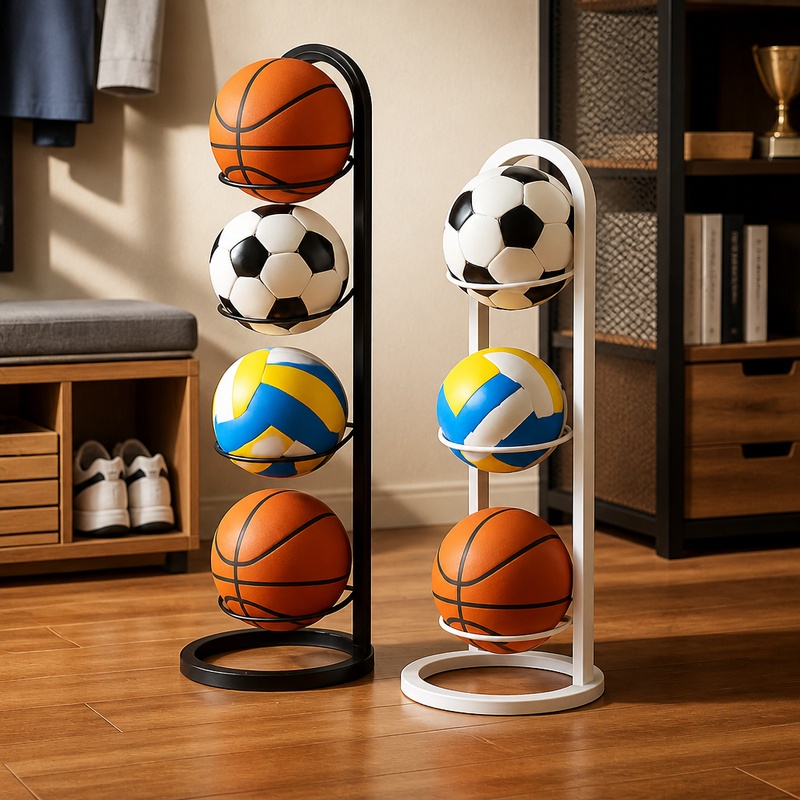 Badminton Zone - 頑丈な屋内用金属製収納スタンド（2～5段）バスケットボール、サッカーボール、バレーボールの整理に