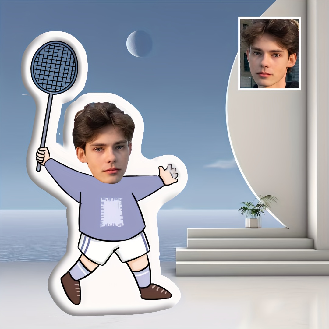Badminton Photo - ユニークなギフト：バドミントン型のパーソナライズされたカスタムフェイスピロー、あなたの写真入り。 これは特別なサプライズになります。