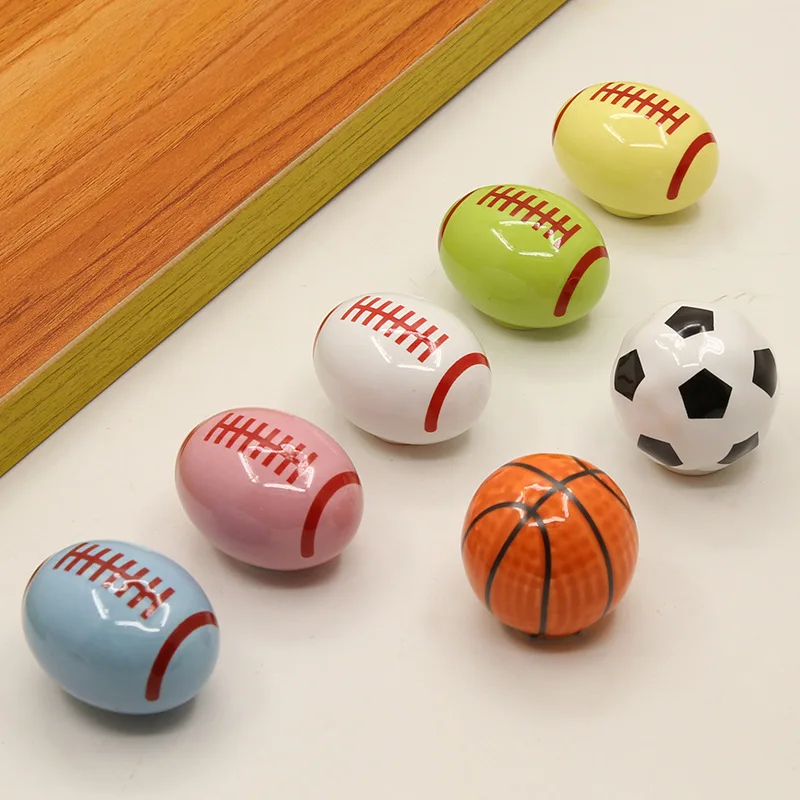 Badminton Zone - カラフルなキャビネットドアハンドルサッカーバスケットボールフットボール子供部屋かわいいセラミックハンドル漫画引き出しシングルホールハンドル