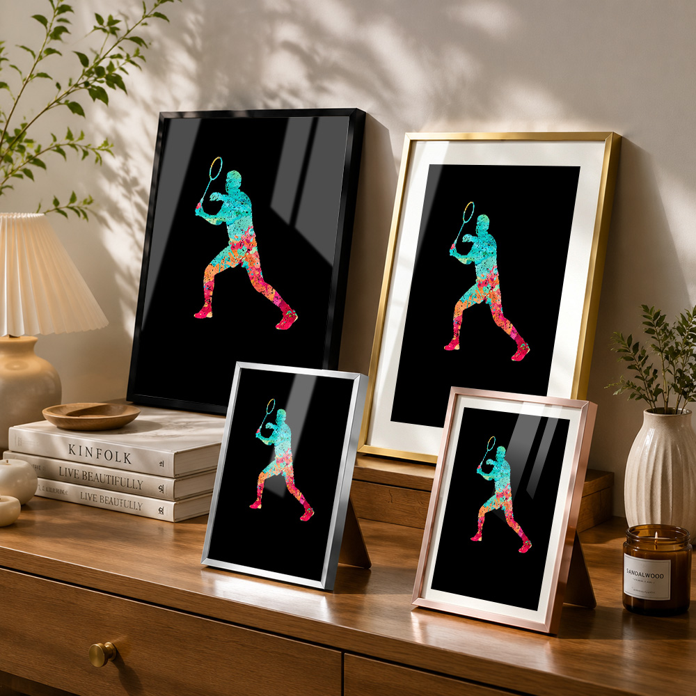 バドミントン ポップカラー フレーム付きアルミメタルポスター - Badminton Photo のレビューと価格